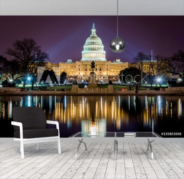 Picture of Capitol Building at Night in District of Columbia with Reflection